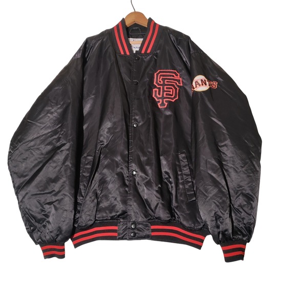 Majestic San Francisco Giants Varsity Bomber Jacket Black Satin Mens 3XL MLB SF